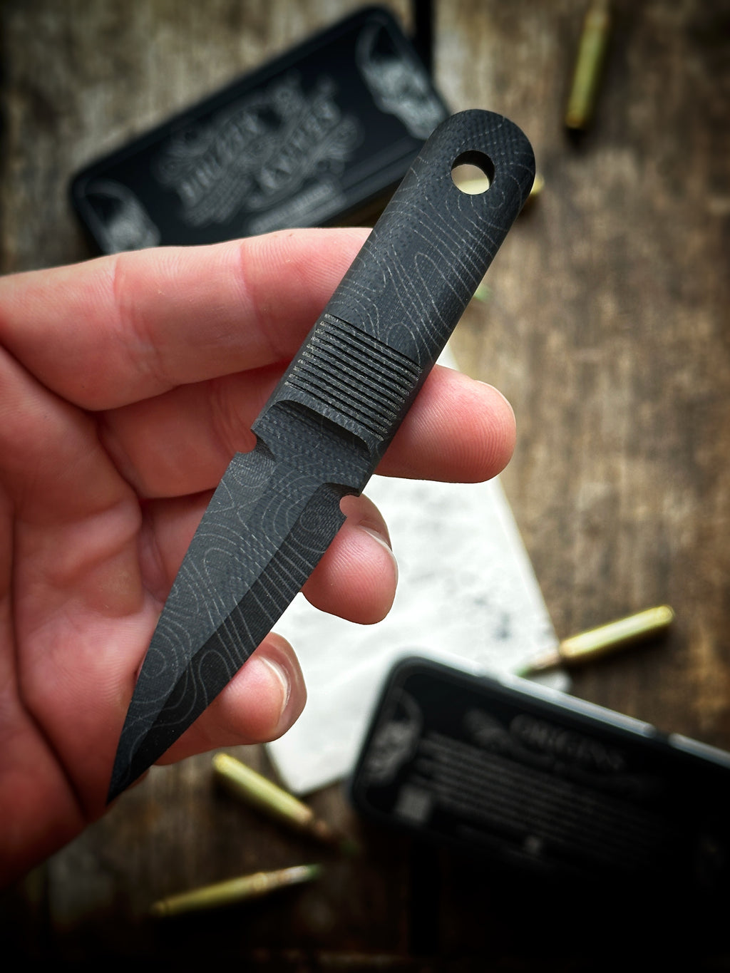 Black G10 (TOPO on top and bottom) - Thumb Dagger Version 1