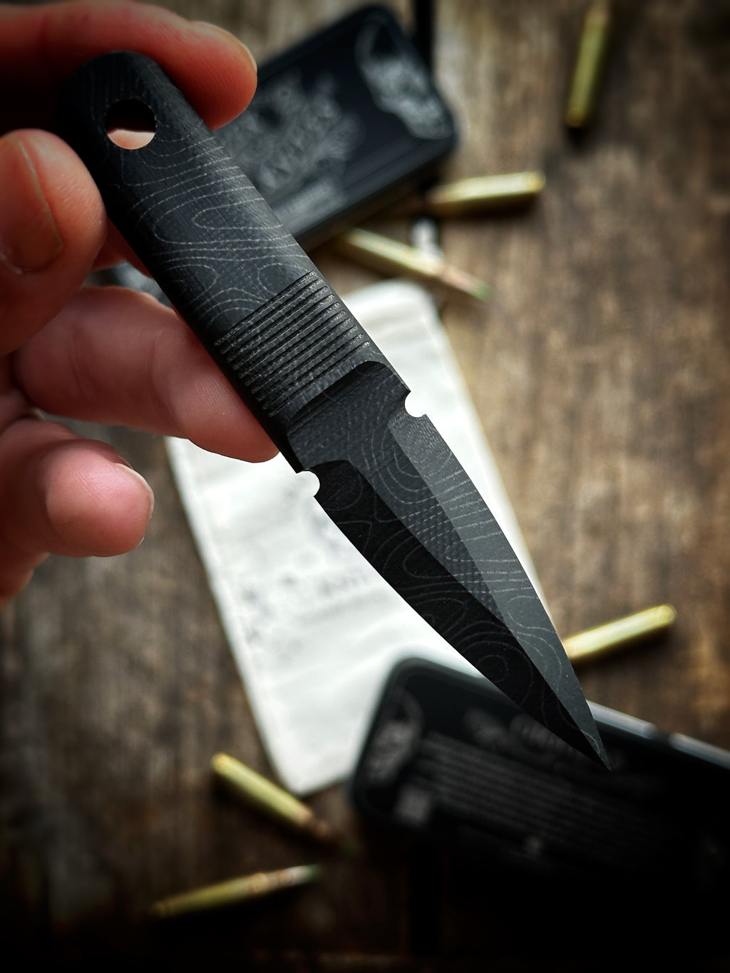Black G10 (TOPO on top and bottom) - Thumb Dagger Version 1