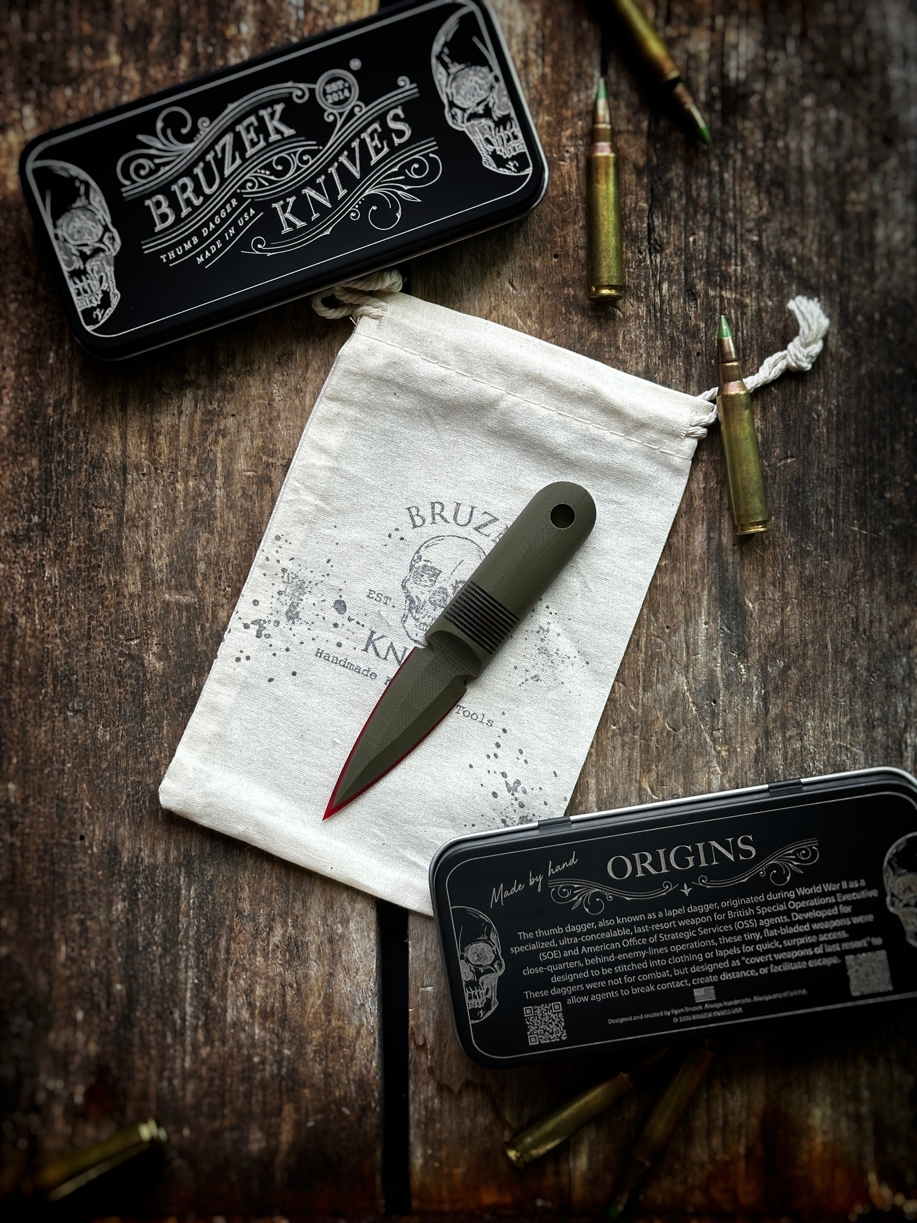 OD Green with Red Liner G10 - Thumb Dagger Version 1
