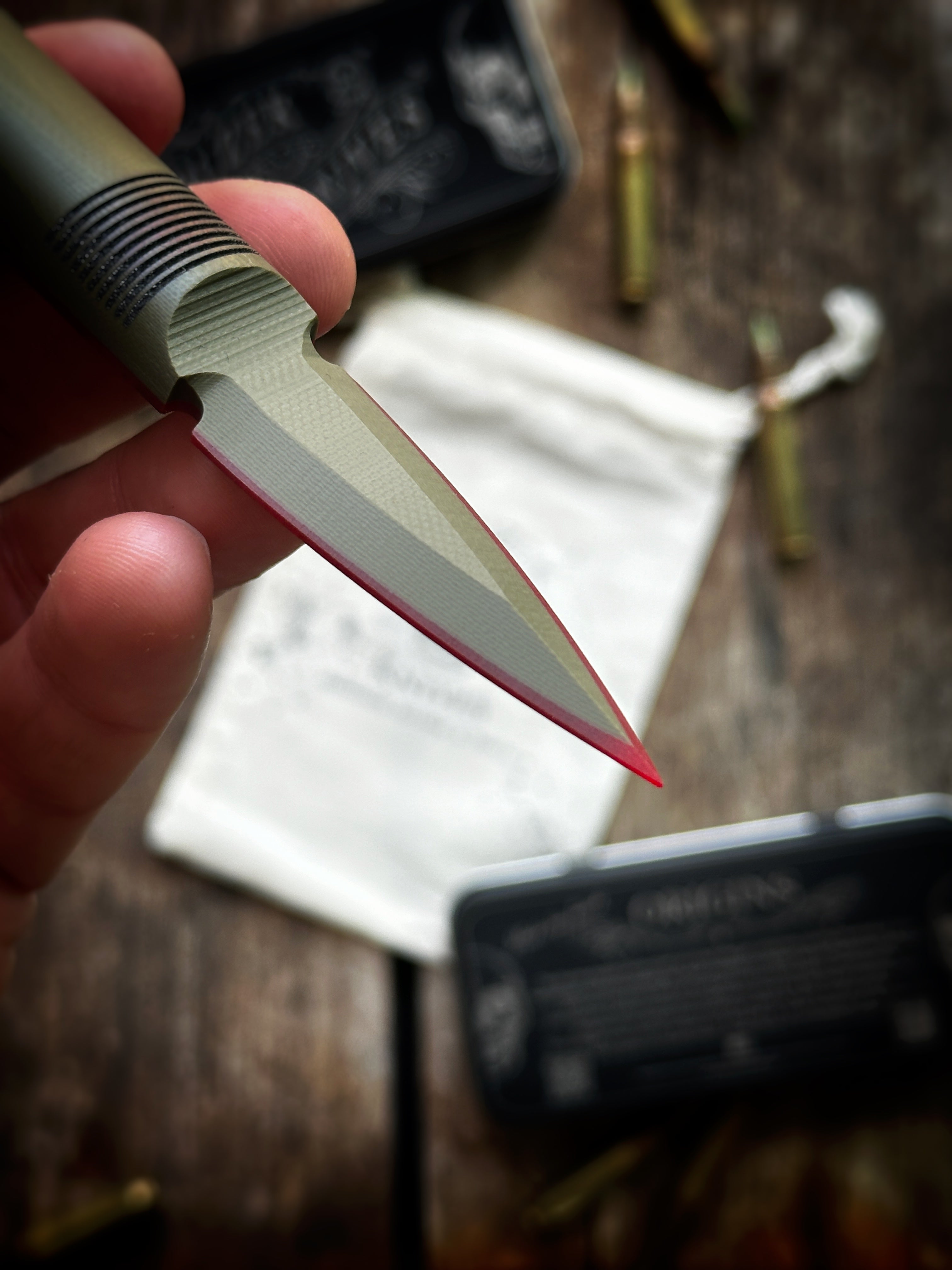OD Green with Red Liner G10 - Thumb Dagger Version 1