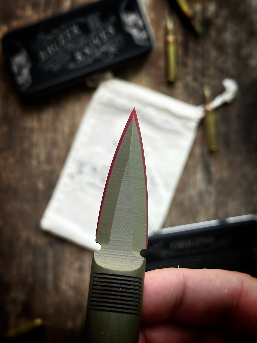 OD Green with Red Liner G10 - Thumb Dagger Version 1