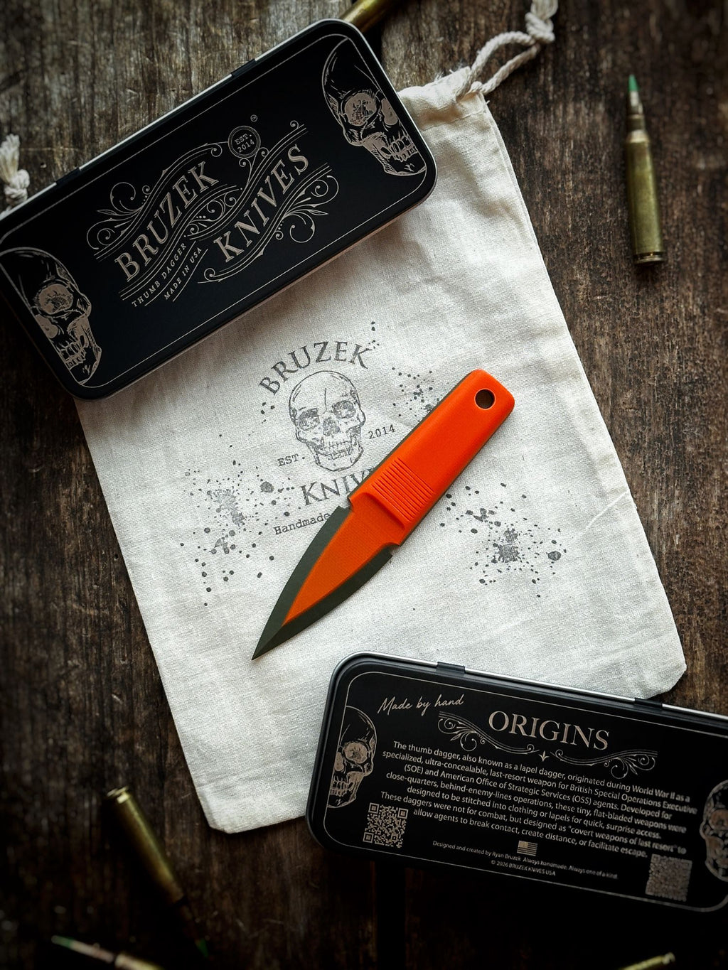 Orange over OD Green 50:50 G10 - Thumb Dagger Version 2