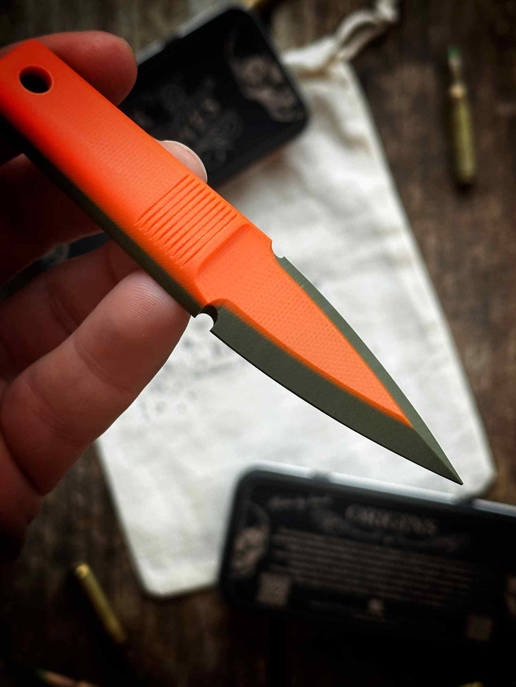 Orange over OD Green 50:50 G10 - Thumb Dagger Version 2