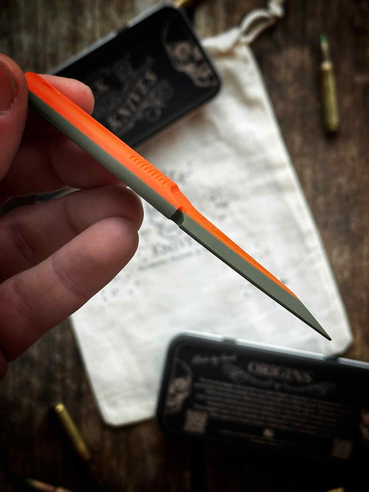 Orange over OD Green 50:50 G10 - Thumb Dagger Version 2