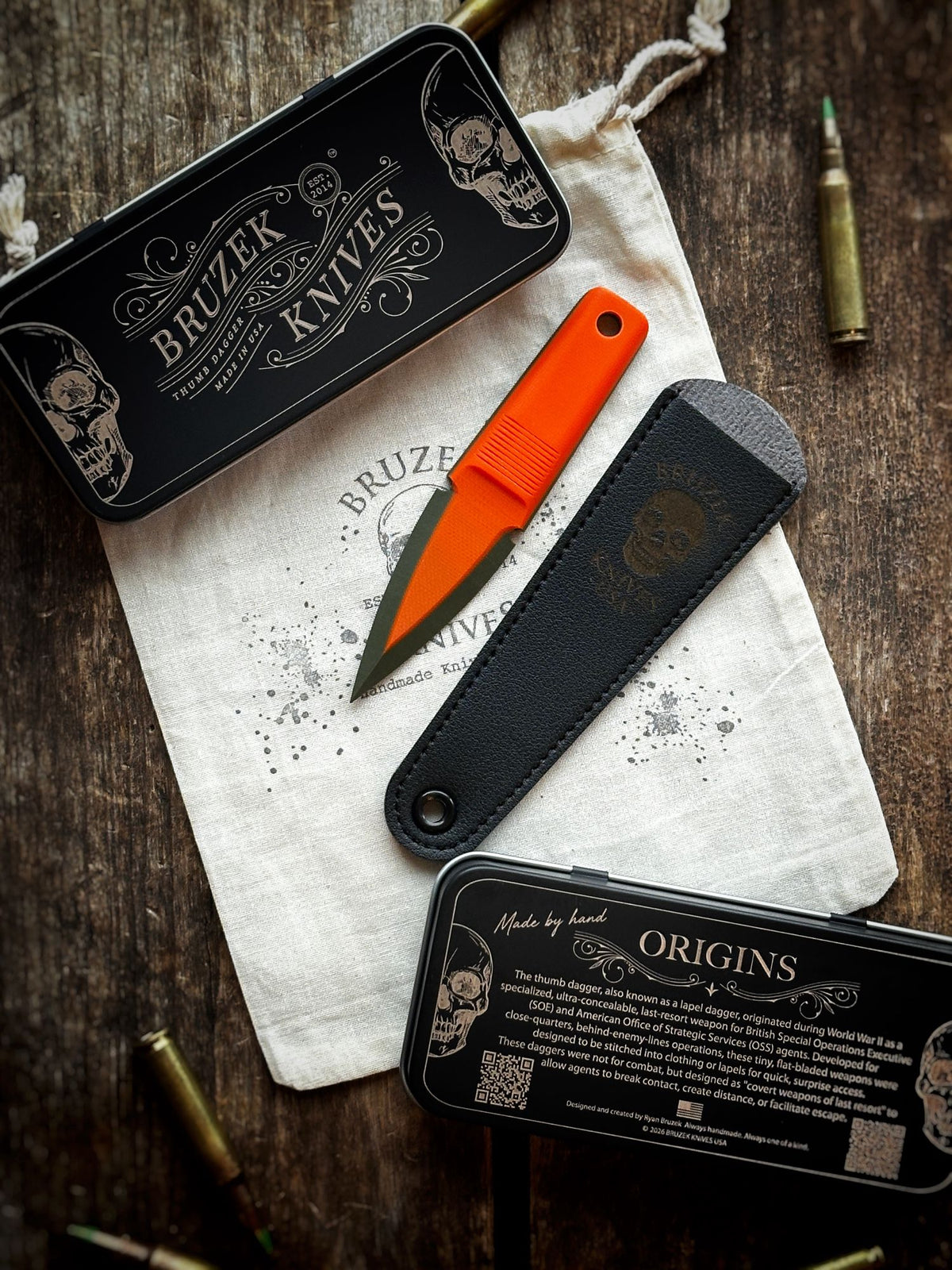 Orange over OD Green 50:50 G10 - Thumb Dagger Version 2