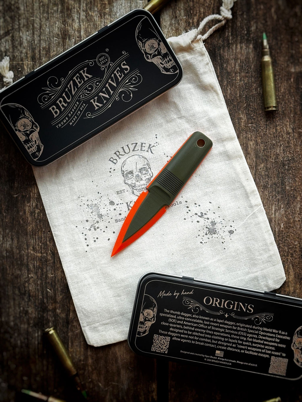 OD Green over Hunter Orange 50:50  G10 Thumb Dagger - Version 2
