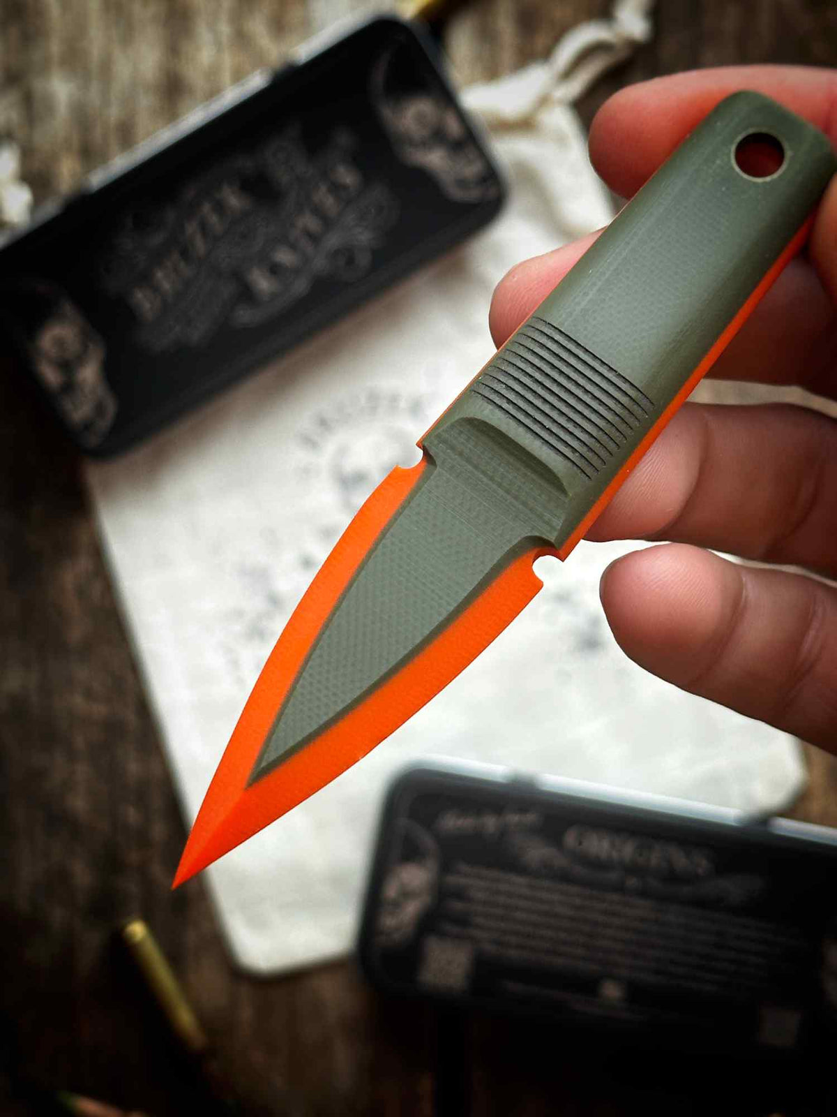 OD Green over Hunter Orange 50:50  G10 Thumb Dagger - Version 2