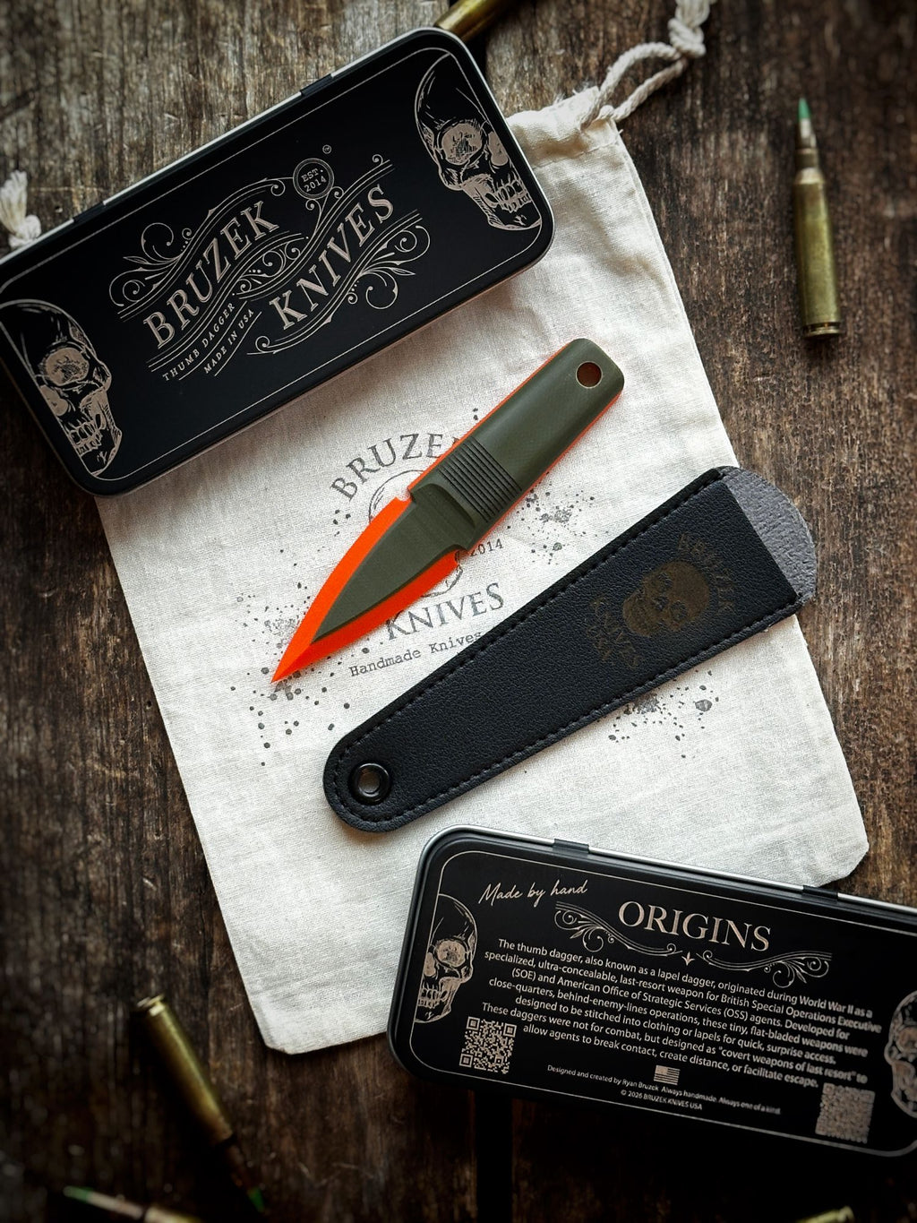 OD Green over Hunter Orange 50:50  G10 Thumb Dagger - Version 2