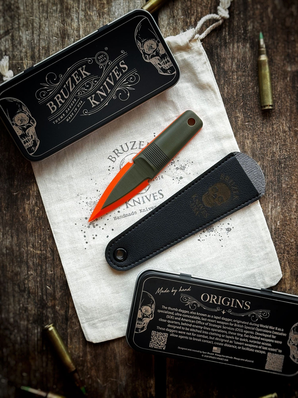 OD Green over Hunter Orange 50:50  G10 Thumb Dagger - Version 2