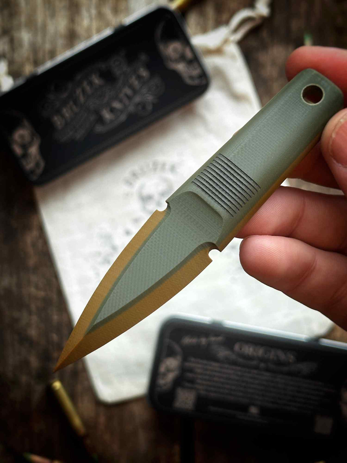 OD Green over Coyote 50:50 G10 - Thumb Dagger Version 2