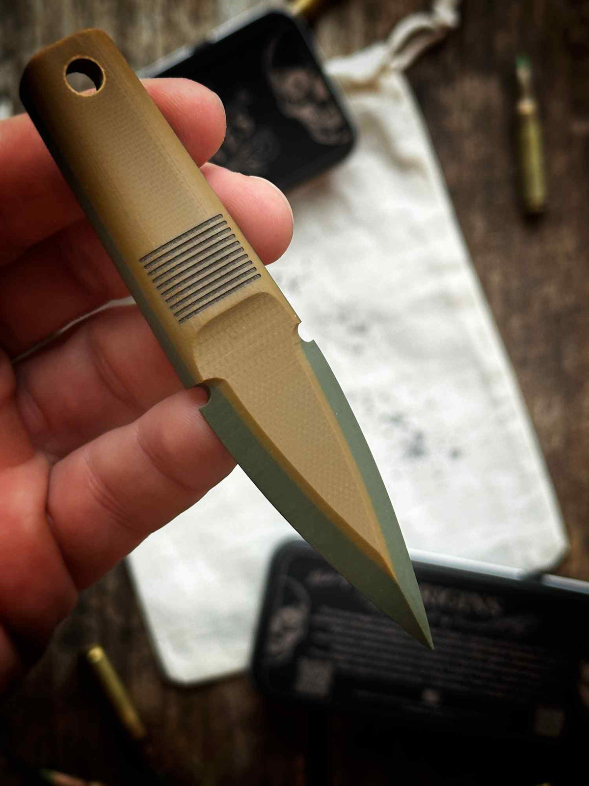 Coyote over OD Green 50:50 G10 - Thumb Dagger Version 2